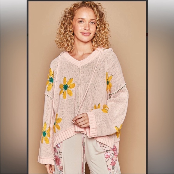 POL Floral Pink Hooded Chenille Sweater - Picture 3 of 4